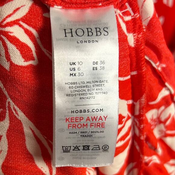 HOBBS London Dress size 6 Red Floral long line Elsa Ruffled Midi Country Office - Picture 14 of 14